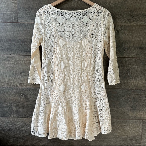 Free People Walking to the Sun Cream Lace Dress Sz 4 - Picture 5 of 7
